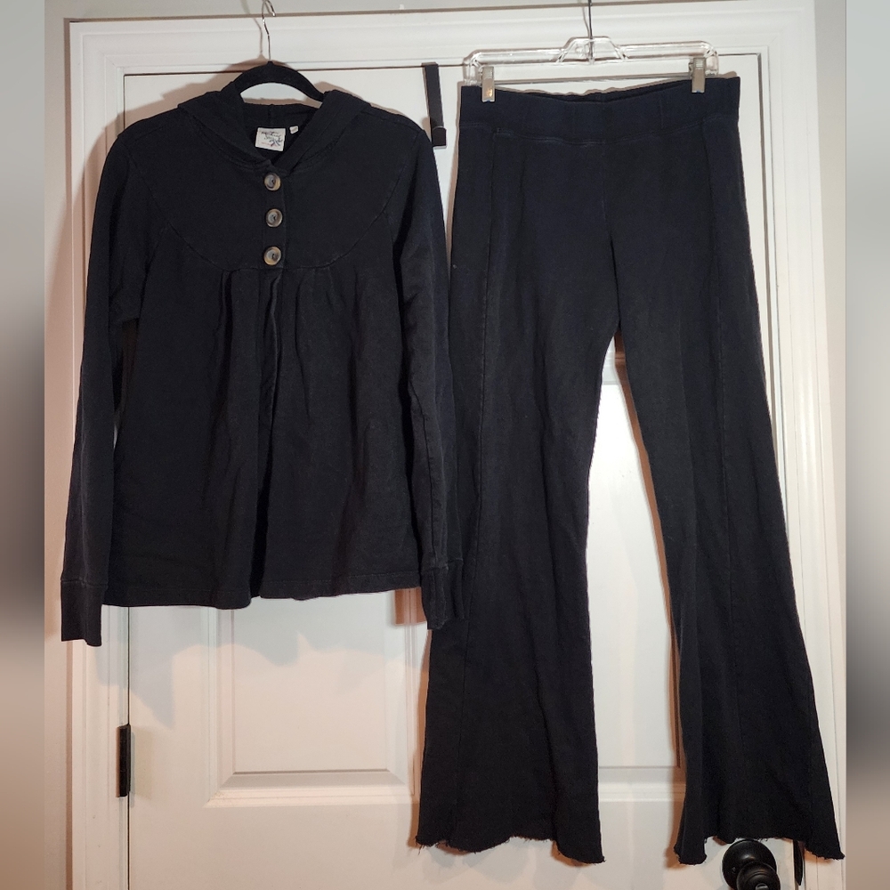 Michael Stars Black 2 Piece Sweatpants Button Up Sweater Set Size "Two"